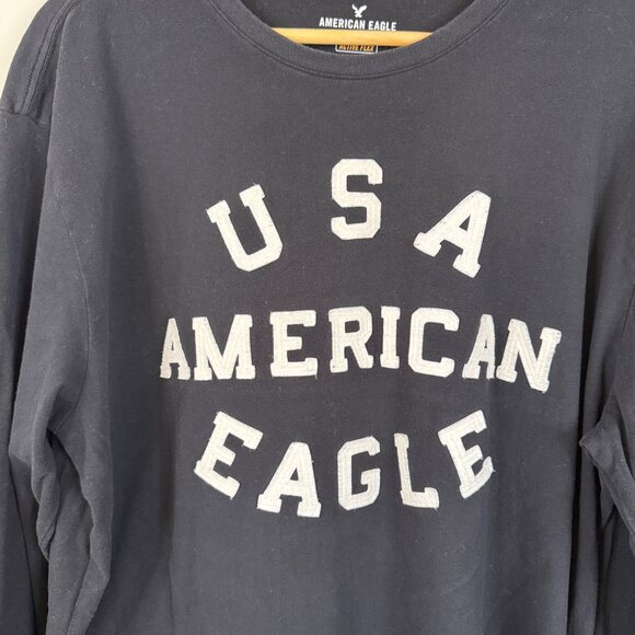 American Eagle Outfitters Mens USA Graphic Long Sleeve Tee Black XL Active Flex - Picture 3 of 9